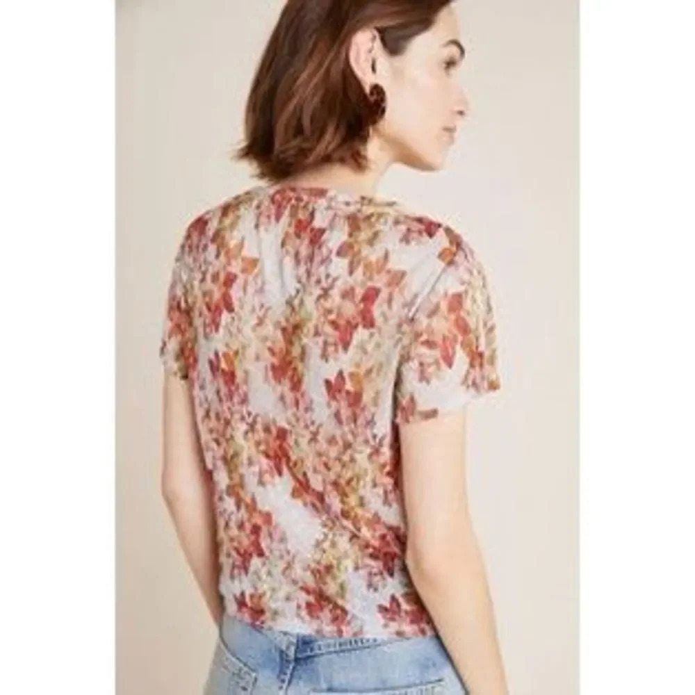 Eva Franco Women's Pink and Red Metallic Floral Short sleeve Top Size Me… - Picture 3 of 9
